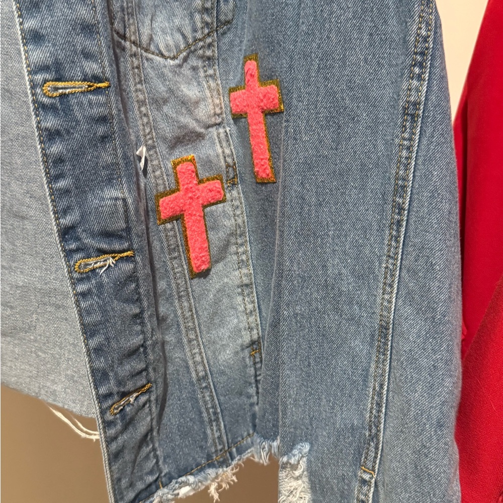 Denim Jacket with Pink Script Faith Embroidery - Picture 5 of 5